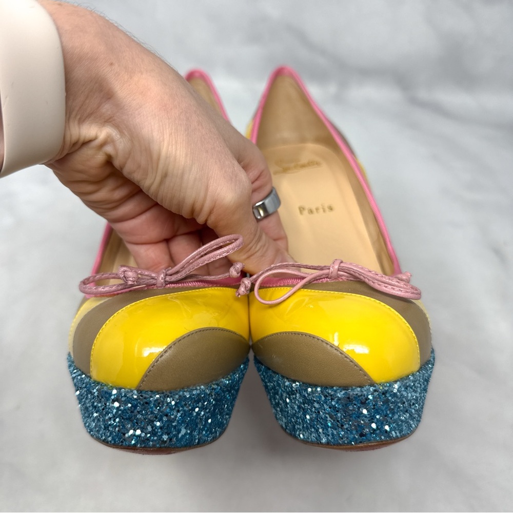 Christian Louboutin Foraine 140 Bow Striped Leather Glitter Platform Pumps Heels - Picture 7 of 16